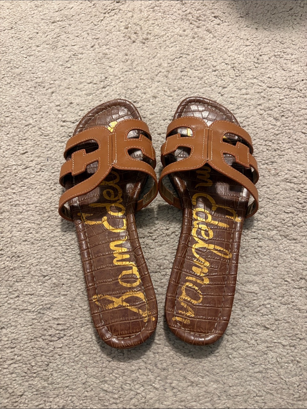 Brown Saddle Leather Bay Slides